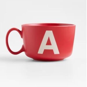 Crate&Barrel Red Glazed Stoneware “A” Monogrammed Jumbo Mug